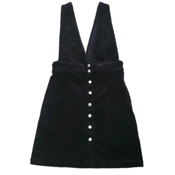 Forever 21 Corduroy Overall Dress Womens M Black Silver Accented Buttons - Picture 1 of 10